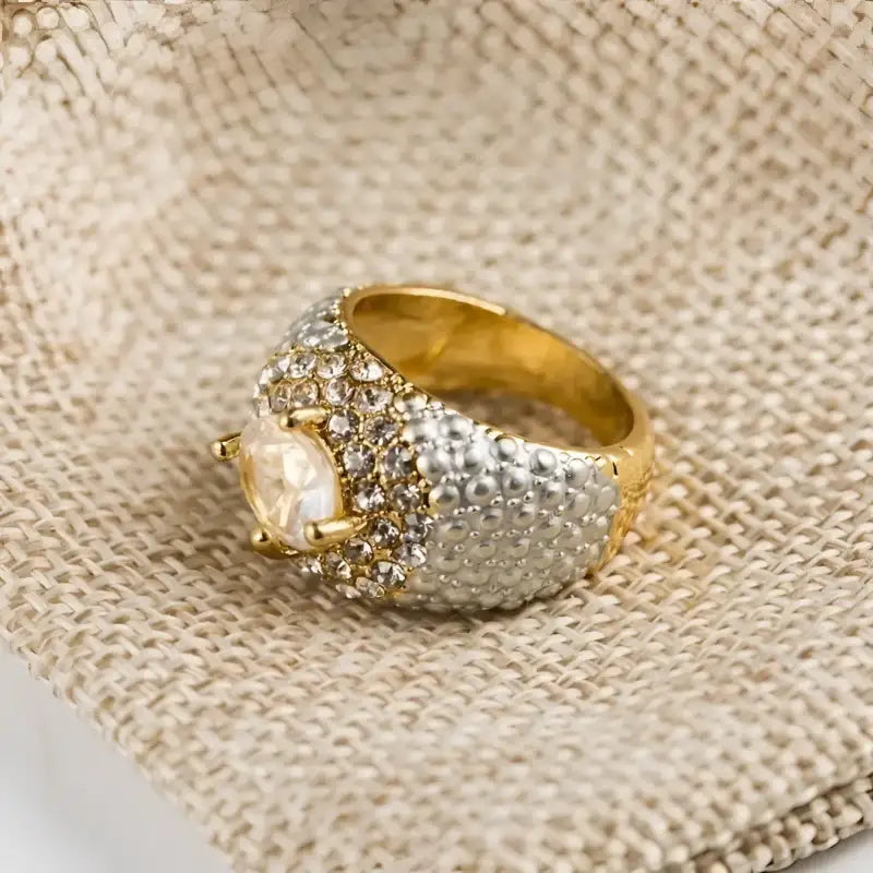 Golden Square Gemstone Ring