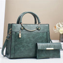 Chic Duo: Women’s Large Capacity Handbag Set - Green / 28x11x22cm