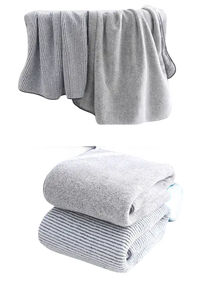 Gray and striped supersoft microfiber towel set, trendy thickened bath towels