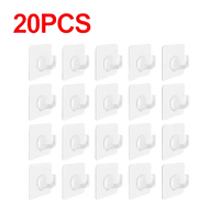 Twenty clear adhesive hooks on transparent door wall hook for trendy organization