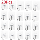 20pcs self-adhesive transparent hooks on transparent door wall hook for easy hanging
