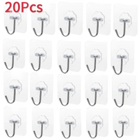 20pcs self-adhesive transparent hooks on transparent door wall hook for easy hanging