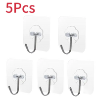 Five trendy 20pcs self-adhesive transparent door wall hooks for easy hanging