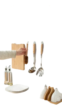 Kitchen utensils hanging on a tiled wall with trendy transparent door wall hook and 20pcs self-adhesive hook