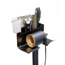 Black metal bathroom storage rack.