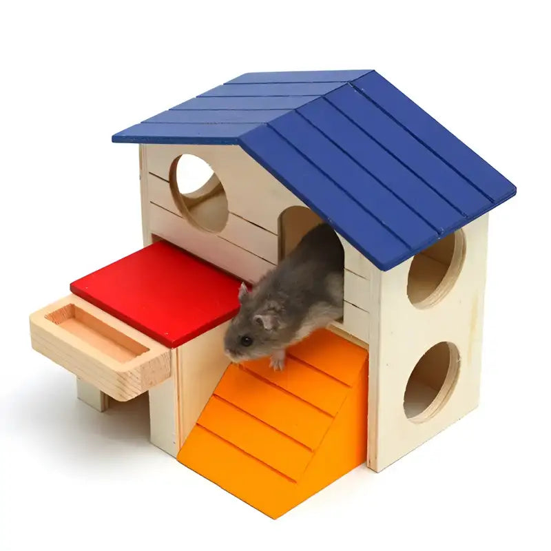 Hammy's Hilton Vibrant Blue Roof Wooden Hamster Villa