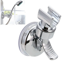 Chrome suction cup shower head holder.