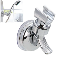 Chrome suction cup shower head holder.