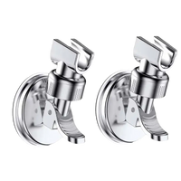 Two chrome adjustable shower rack holders with vacuum suction cup for handheld shower heads