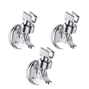 Three chrome shower head holders on the handheld Shower Head Happy Home adjustable shower rack with vacuum suction cup