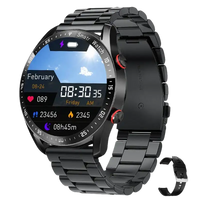 Black smart watch with metal band.