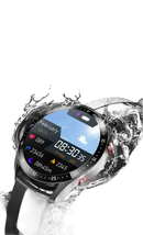 Waterproof smartwatch with fitness tracking features.