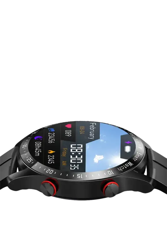 Black smartwatch with a round display.
