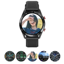 Black smartwatch with customizable face.