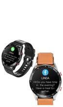 Smartwatches displaying message notifications.