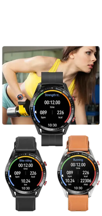 Smartwatches displaying exercise data.