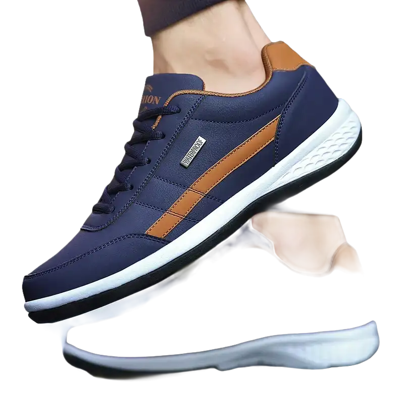 Handsome Brown and Blue Leather Men Sneakers