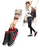 Black and red sneakers.