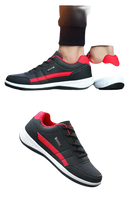 Black and red athletic shoes.