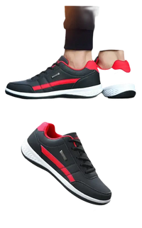 Black and red athletic shoes.