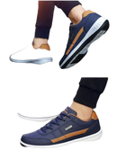 Blue and brown casual sneakers.