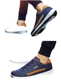 Blue and brown casual sneakers.