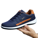 Blue and brown leather sneaker.