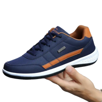 Blue and brown leather sneaker.