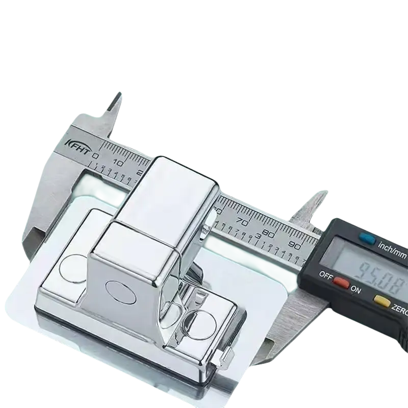 Chrome-plated metal hook with digital caliper.