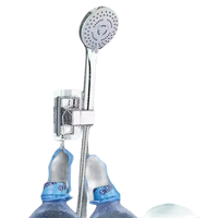 Chrome shower head with adhesive mount.