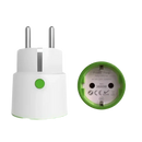 White and green smart plug with dimensions.