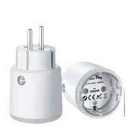White smart plug with dimensions.