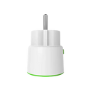 White smart plug with green trim.