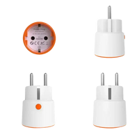 White smart plug with orange trim.