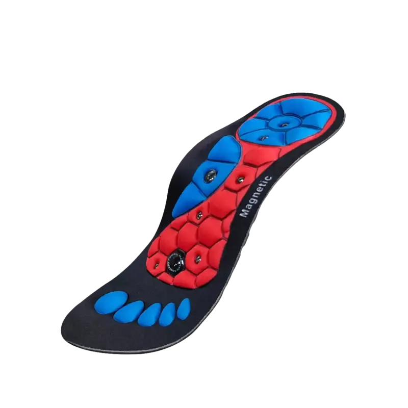 Magnetic shoe insole with red and blue cushioning.