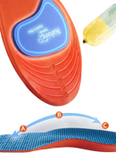 Orange and blue shoe insole.