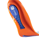 Orange and blue shoe insole.