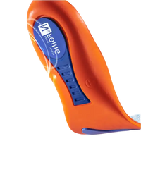 Orange and blue shoe insole.