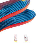 Pair of blue and orange shoe insoles.