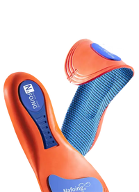 Orange and blue breathable insoles.