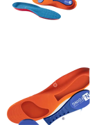 Orange and blue shoe insoles.