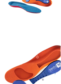 Orange and blue shoe insoles.