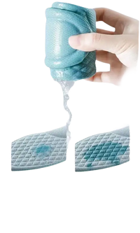 Absorbent turquoise cleaning sponge.