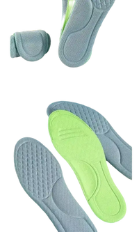 Gray and green shoe insoles.
