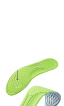 Green shoe insole with anti-slip design.