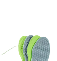 Shoe insoles with textured surfaces.