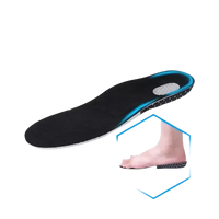 Black shoe insole with blue accents.