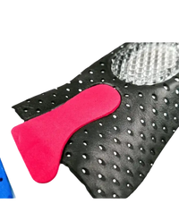 Perforated black insole with pink support.