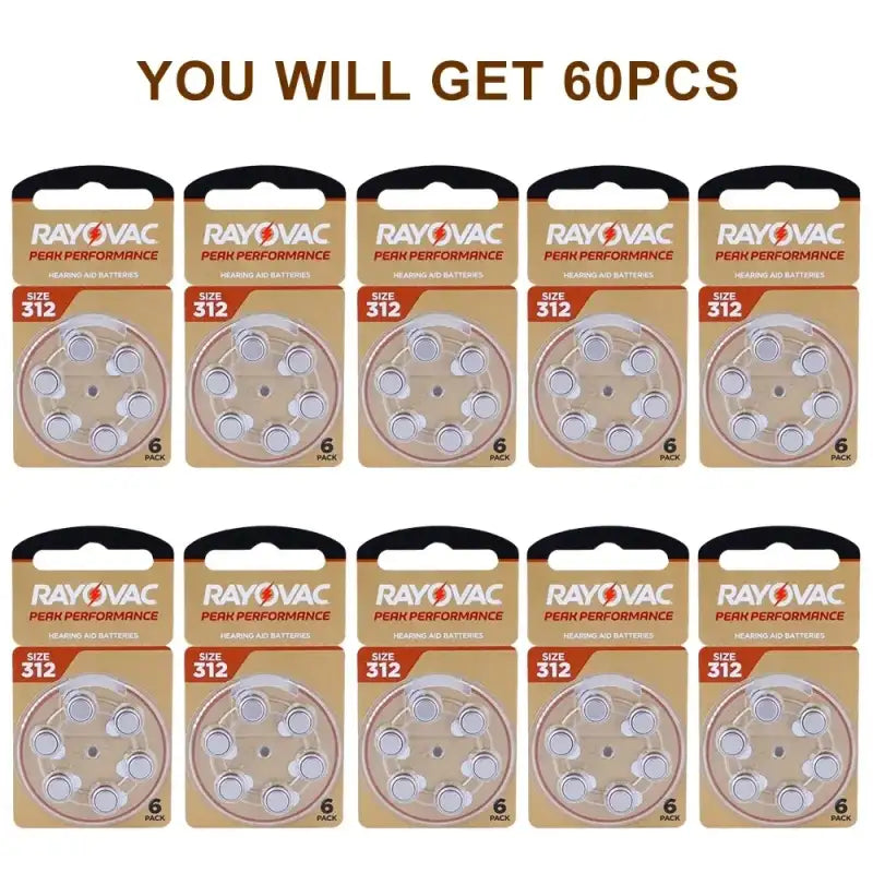 Hearing Aid Batteries 60 PCS Rayovac PEAK 1.45V High Performance 312 312A A312 PR41. Battery For BTE CIC RIC OE Hearing Aids