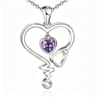 Heartbeat Elegance: ECG Necklace for Women - Purple